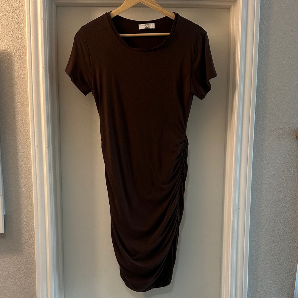 Babaton Brown Dress with Ruched Detail